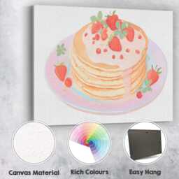 Fresh Strawberry Pancake Stack Watercolour Dessert Canvas Wall Art Print Decor Picture Ready To Hang - thumbnail 2