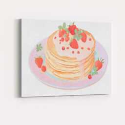 Fresh Strawberry Pancake Stack Watercolour Dessert Canvas Wall Art Print Decor Picture Ready To Hang - thumbnail 4