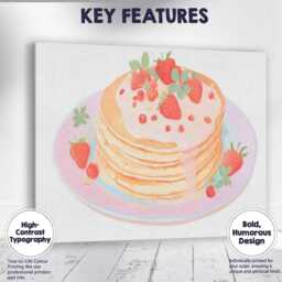 Fresh Strawberry Pancake Stack Watercolour Dessert Canvas Wall Art Print Decor Picture Ready To Hang - thumbnail 1