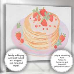 Fresh Strawberry Pancake Stack Watercolour Dessert Canvas Wall Art Print Decor Picture Ready To Hang - thumbnail 3