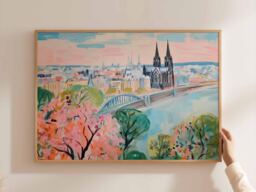 Cologne Cathedral Print Germany Travel Poster, European Cityscape Wall Art - thumbnail 1