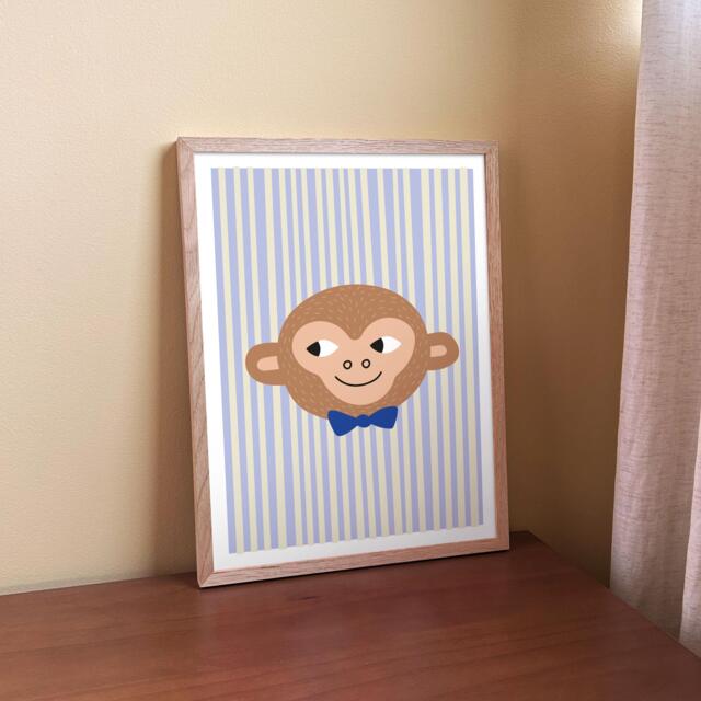 Monkey Print - Illustration - Poster For Kids Wall Decor Children's Room Nursery Stripes Blue Ribbon - image 1