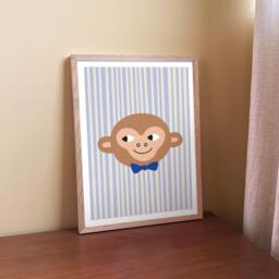 Monkey Print - Illustration - Poster For Kids Wall Decor Children's Room Nursery Stripes Blue Ribbon - thumbnail 1