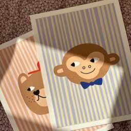 Monkey Print - Illustration - Poster For Kids Wall Decor Children's Room Nursery Stripes Blue Ribbon - thumbnail 2