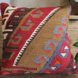 Vintage Kilim Pillow Cover - 16 Inch - Handwoven Slit Weave, Nomadic Style - thumbnail 2