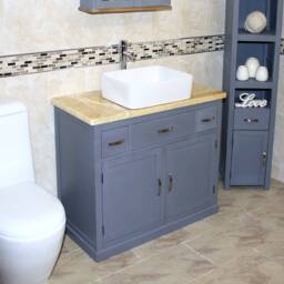 Bathroom Vanity Unit Grey Painted Cabinet Wash Stand Golden Onyx Top & Ceramic Basin 1161Ggocbc - thumbnail 3