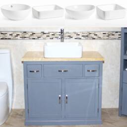 Bathroom Vanity Unit Grey Painted Cabinet Wash Stand Golden Onyx Top & Ceramic Basin 1161Ggocbc - thumbnail 2