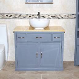 Bathroom Vanity Unit Grey Painted Cabinet Wash Stand Golden Onyx Top & Ceramic Basin 1161Ggocbc