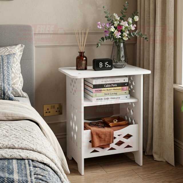 3-Tier Bedside Table, Slim Nightstand For Small Spaces With Storage Shelves - image 1