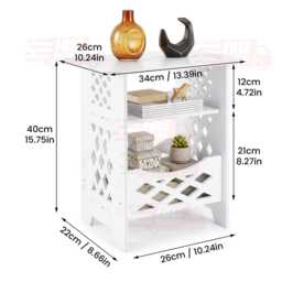 3-Tier Bedside Table, Slim Nightstand For Small Spaces With Storage Shelves - thumbnail 3
