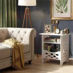 3-Tier Bedside Table, Slim Nightstand For Small Spaces With Storage Shelves - thumbnail 2