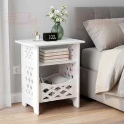 3-Tier Bedside Table, Slim Nightstand For Small Spaces With Storage Shelves - thumbnail 4