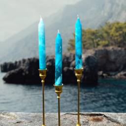 Tall Turquoise Marble Candle, Set Of Tall Dinner Candles, Blue Home Decor, Wedding Candles, Tapered Candles, Decorative Candle Set, Marble Effect - thumbnail 2