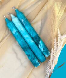 Tall Turquoise Marble Candle, Set Of Tall Dinner Candles, Blue Home Decor, Wedding Candles, Tapered Candles, Decorative Candle Set, Marble Effect