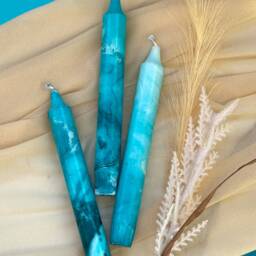 Tall Turquoise Marble Candle, Set Of Tall Dinner Candles, Blue Home Decor, Wedding Candles, Tapered Candles, Decorative Candle Set, Marble Effect - thumbnail 3