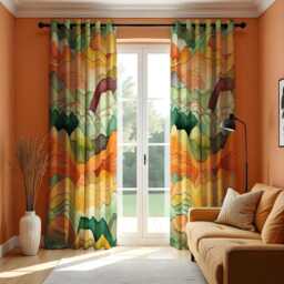 Watercolor Mountain Landscape Curtains, Warm Earth Tone Scenic Drapes, Nature Inspired Window Treatment, Custom Length Panel Curtains - thumbnail 3