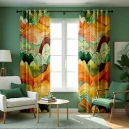 Watercolor Mountain Landscape Curtains, Warm Earth Tone Scenic Drapes, Nature Inspired Window Treatment, Custom Length Panel Curtains