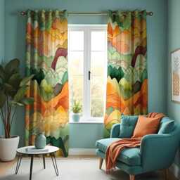 Watercolor Mountain Landscape Curtains, Warm Earth Tone Scenic Drapes, Nature Inspired Window Treatment, Custom Length Panel Curtains - thumbnail 2
