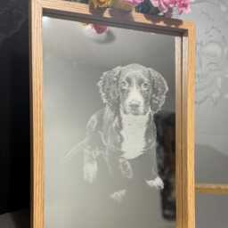 Photo Engraved Mirror Portrait Etched Black Framed Stand Decor Personalised Grey Wood White Box Home, Art, Dog Pet Family Print Memorial - thumbnail 3