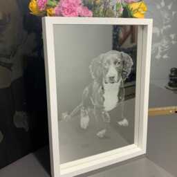 Photo Engraved Mirror Portrait Etched Black Framed Stand Decor Personalised Grey Wood White Box Home, Art, Dog Pet Family Print Memorial - thumbnail 2