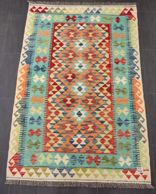 Handmade Kilim Rug, Artisan Afghan Turkish Aztec Sheep Wool Rug 190x126 cm - image 1
