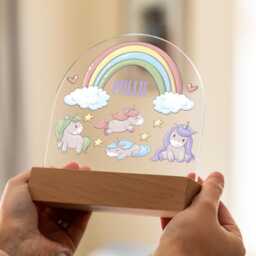 Unicorn Rainbow Night Light, Personalised Lamp, Light With Name, Girls Bedroom Nursery - Uv780 - thumbnail 2