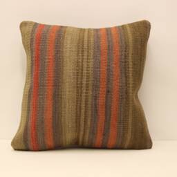 Turkish Throw Pillow, 18x18 Kilim Pillow, Bohemian Pillow, Pillow Cover, Decorative Pillow, Handmade Carpet Pillow 4Kbf-376 - thumbnail 1