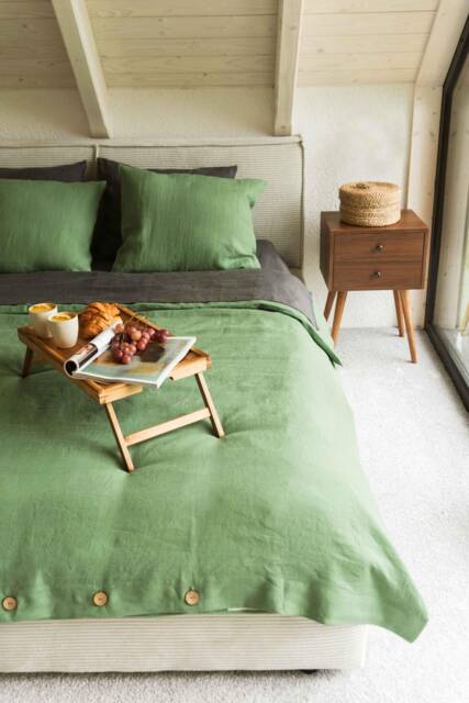 Matcha Green Linen Duvet Cover. Boho Bedding. Linen Cover Queen - image 1