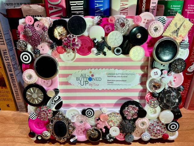 French Button Frame in Pink Black & White ~ Parisian French Traveler Travel Shabby Chic Retro Decor 4x6 Photo - image 1