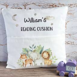 Personalised Reading Cushion, Pocket Book Holder Animal Safari Pillow Gift - thumbnail 4
