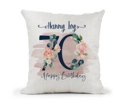Personalised 70Th Special Birthday Cushion Navy & Peach Floral Mum, Nan, Friend, Sister Gift - thumbnail 1