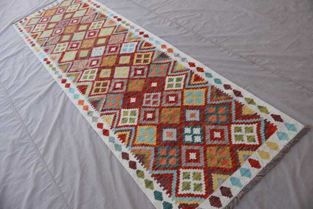 3x10 Runner Rug, Afghan Authentic Handmade Kilim Wool Rug, Geometric Patterns Multicolor Natural Veg Dyes Flatweave Hallway - image 1