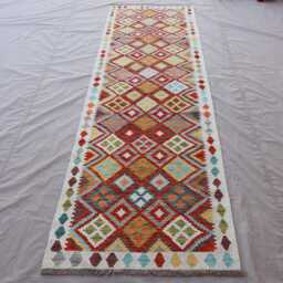 3x10 Runner Rug, Afghan Authentic Handmade Kilim Wool Rug, Geometric Patterns Multicolor Natural Veg Dyes Flatweave Hallway - thumbnail 2