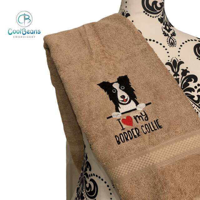 Border Collie Dog Towel - Personalised Face Cloth/Hand Bath Embroidered - image 1