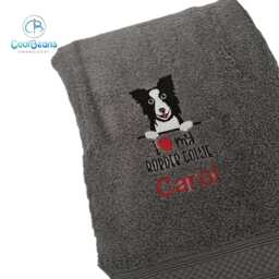 Border Collie Dog Towel - Personalised Face Cloth/Hand Bath Embroidered - thumbnail 3