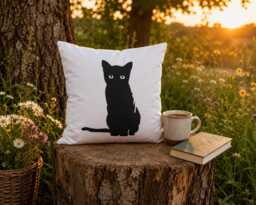 Black Cat Pillow, Lover Gift, Throw Decorative Pillowcase, Cute Kitten Cushion, Animal Home Decor, Housewarming Gift