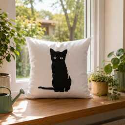 Black Cat Pillow, Lover Gift, Throw Decorative Pillowcase, Cute Kitten Cushion, Animal Home Decor, Housewarming Gift - thumbnail 2
