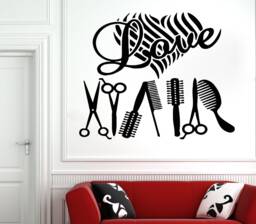 Hair Salon Wall Decal Stylist Tools, Scissors, Combs, Beauty Shop Decor T136 - thumbnail 1