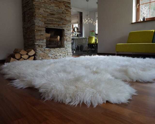 Giant Rug Eight Sheepskin White Throw Genuine Leather Wool Carpet Decorative Rug - Comfy, Cozy, Natural Very Thick - image 1