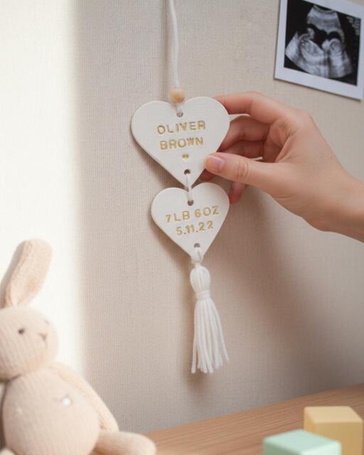 Personalized Clay New Baby Keepsake, Nursery Wall Hanging - image 1