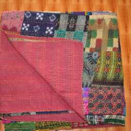 Patola Silk Patch Work Kantha Quilt , Blanket Bedspread - thumbnail 3