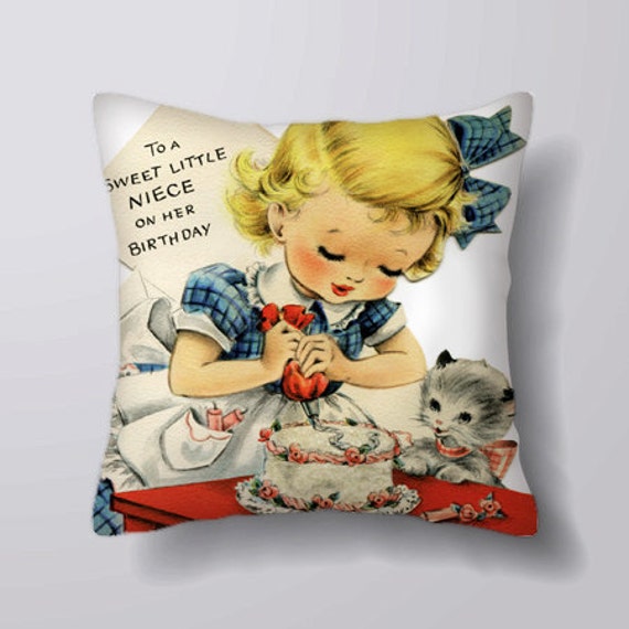 Vintage Girl Child - Can Be Customizeable Personlized Cushion Cover Case Or Stuffed With Insert - image 1