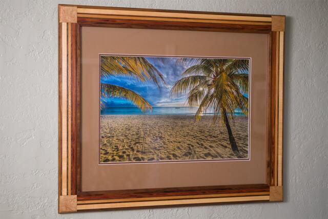 Framed Beach Photography Handcrafted Exotic Wood Frame, Tropical Wall Art - 24x30 - image 1