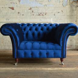 British Handmade Blue Velvet Chesterfield Snuggle Chair, Loveseat Armchair - thumbnail 2