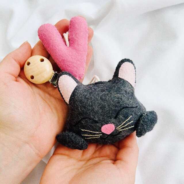 Personalized Cat Stroller Toy Hand-Stitched Wool Felt Pram Accessory - image 1
