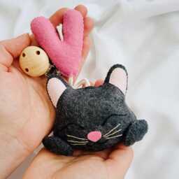 Personalized Cat Stroller Toy Hand-Stitched Wool Felt Pram Accessory - thumbnail 2