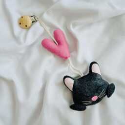 Personalized Cat Stroller Toy Hand-Stitched Wool Felt Pram Accessory - thumbnail 3