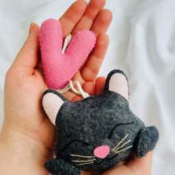 Personalized Cat Stroller Toy Hand-Stitched Wool Felt Pram Accessory - thumbnail 4
