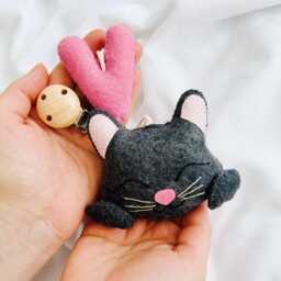 Personalized Cat Stroller Toy Hand-Stitched Wool Felt Pram Accessory