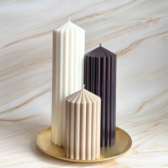 Vanilla Sandalwood Large Tall Ribbed Scented Pillar Candles - Wedding Decor - image 1